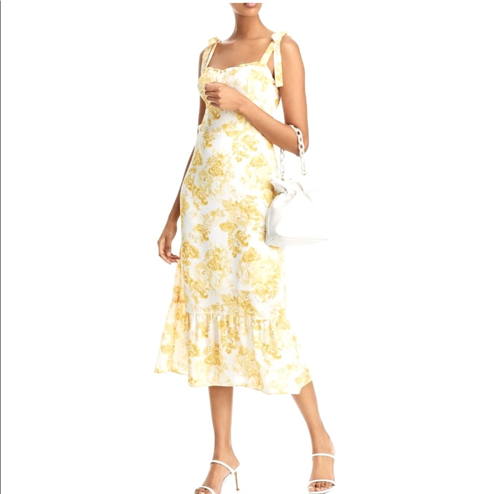 Aqua Floral Toile De Jouy floral midi dress in yellow